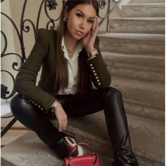 Zara Olive Green Blazer with Gold Buttons - Picture 3 of 11